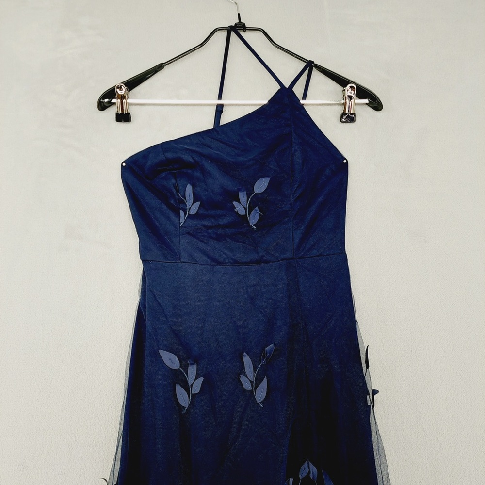 NEW Lulus Regal Poise Navy Blue 3D Floral Applique One-Shoulder Maxi Dress P3433 - Picture 4 of 10